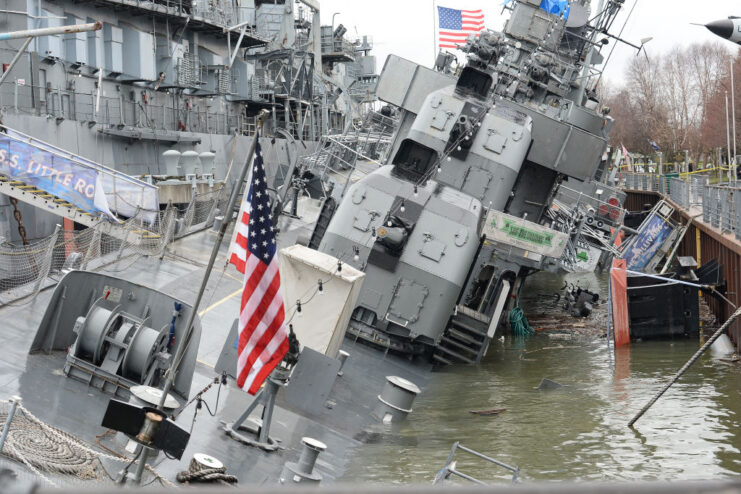 USS The Sullivans (DD-537) partially submerged