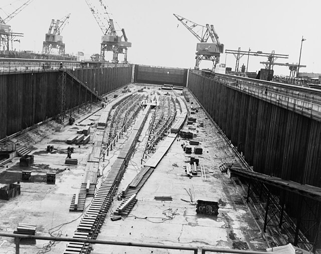 Keel plate of the USS United States (CVA-58) in dry dock