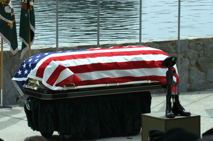 Casket draped in the American flag