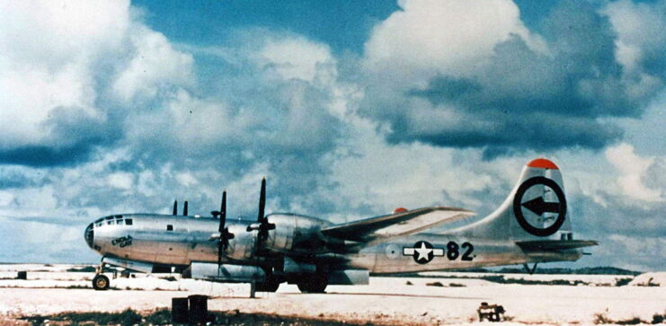 Boeing B-29 Superfortress 'Enola Gay' parked on the tarmac