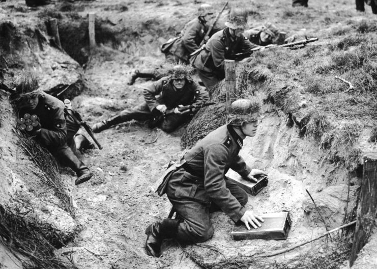 German troops training in a trench.