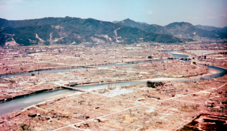 Aerial view of the remnants of Hiroshima, Japan