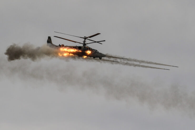 Kamov Ka-52 "Alligator" firing rockets mid-flight