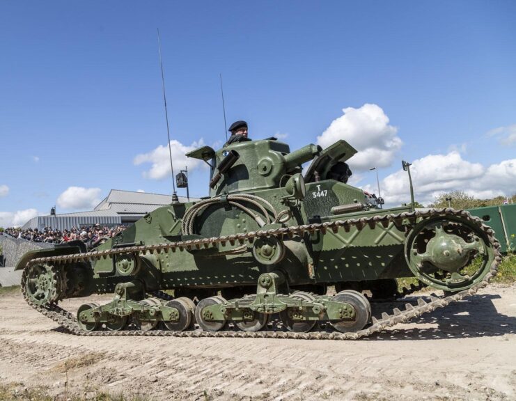 Matilda II being driven around a dirt track