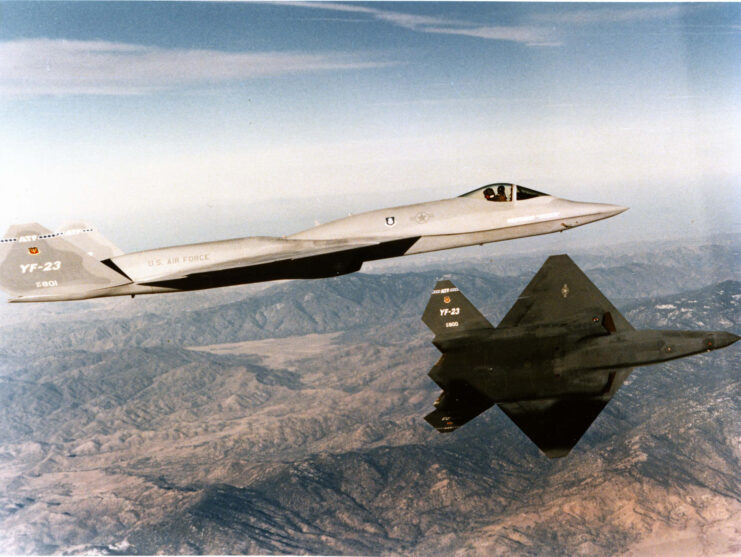 Two Northrop YF-23s in flight