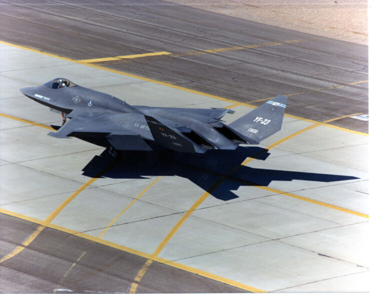 Northrop YF-23 taxiing down a runway