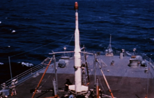 X-17a ballistic missile on the deck of the USS Norton Sound (AV/AVM-11)