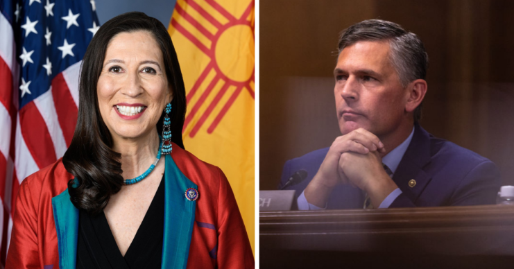 Portrait of Teresa Leger Fernández + Martin Heinrich sitting with his hands under his chin