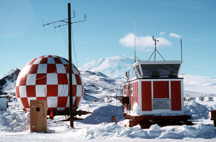 Exterior of portable control building and radar unit at McMurdo Station