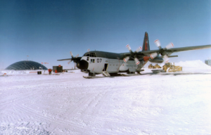 Lockheed LC-130F Hercules parked on the snow