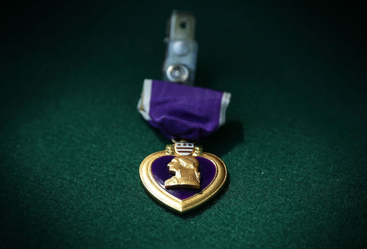 Purple Heart against a green backdrop