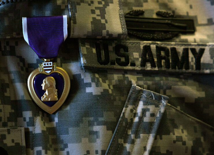 Purple Heart pinned to a US Army uniform