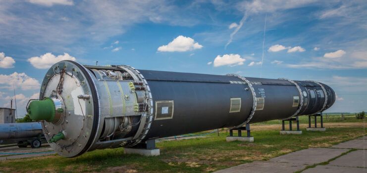 R-36M intercontinental ballistic missile (ICBM) on display outside