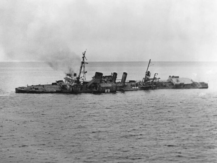 USS Stewart (DD-224) sinking into the water