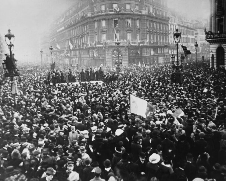 Parisians crowded in front of the Place de l'Opera