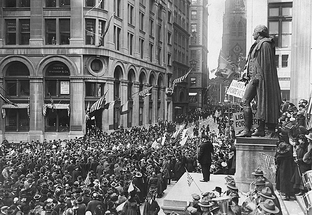 American citizens gathered in a street