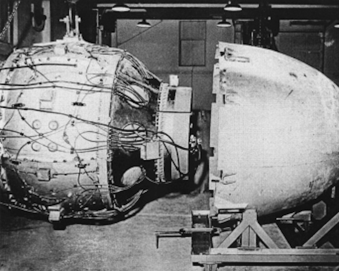 Nuclear device for 'Fat Man' being placed in a shell