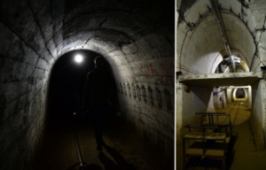 View down a dark tunnel + A lit tunnel at the Ostwall Fortifications