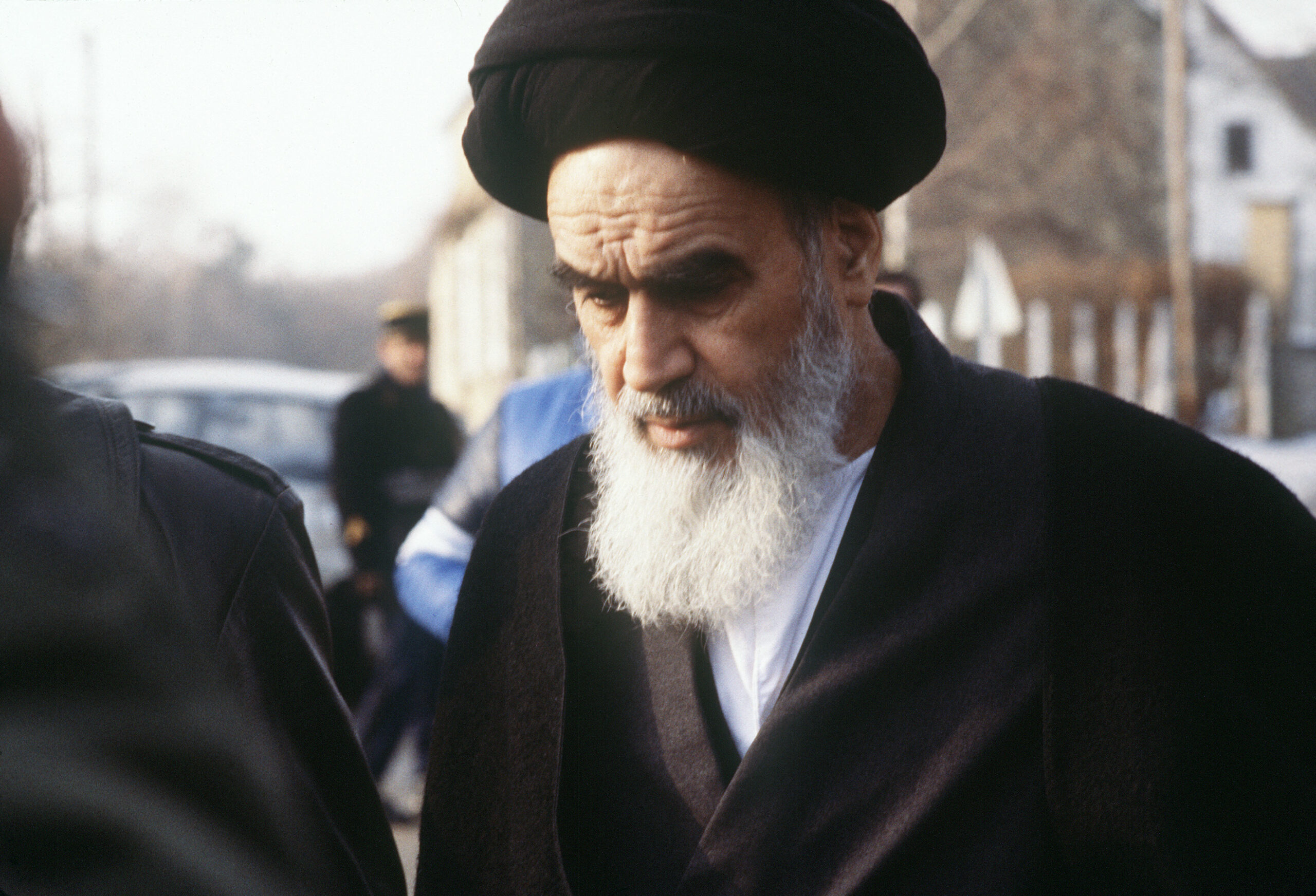 Ayatollah Ruhollah Khomeini in exile in France, 1979. 