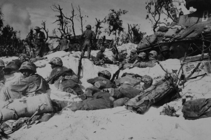 American troops crawling up a beach