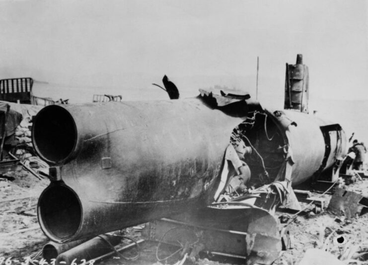 Damaged Type A Kō-hyōteki mini submarine