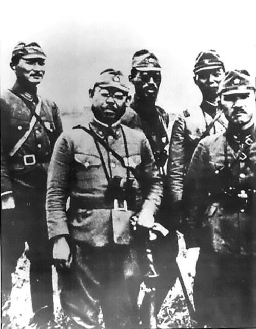 Five Japanese military officers standing together