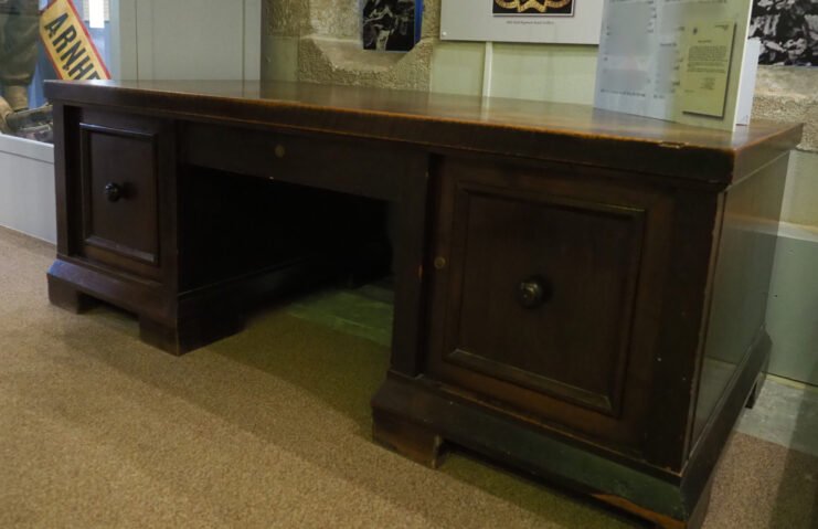 Wooden desk on display in the Keep Military Musem